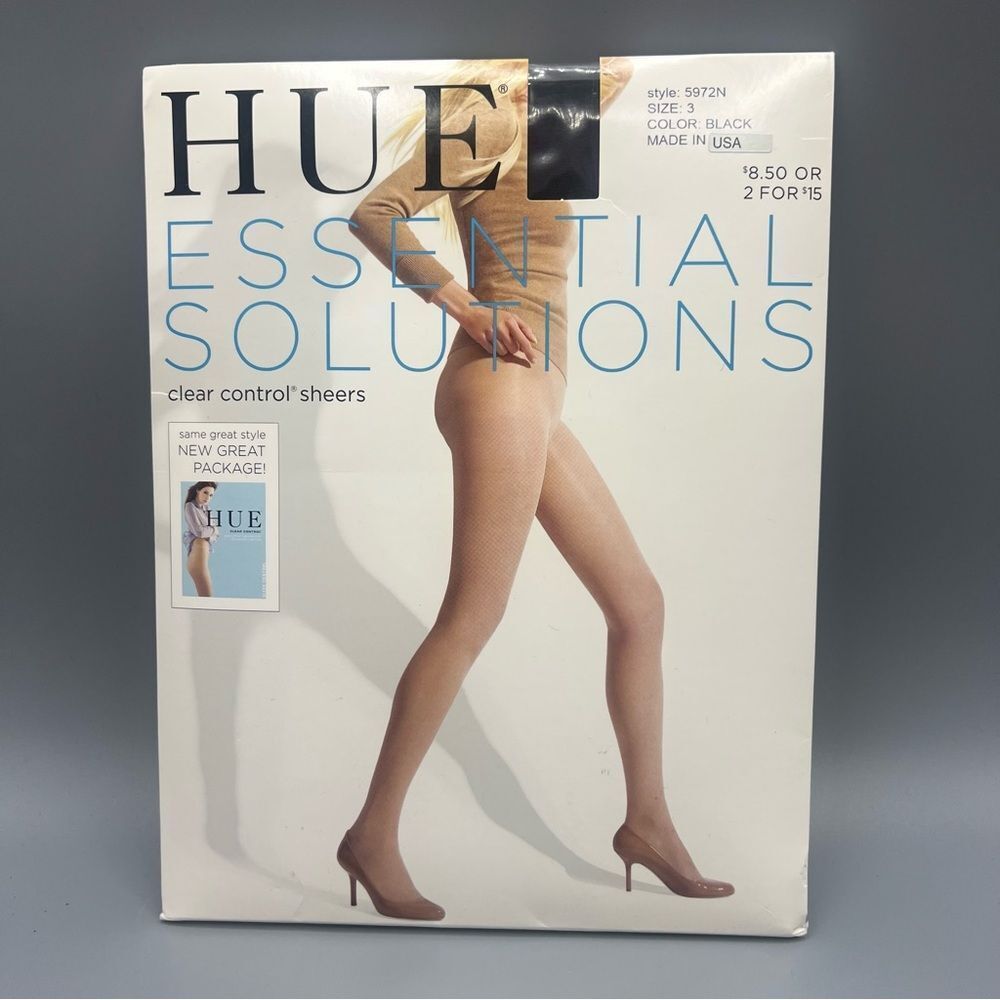 HUE Essential Solutions Age Defiance Sheer Control Top Pantyhose Hosiery Black